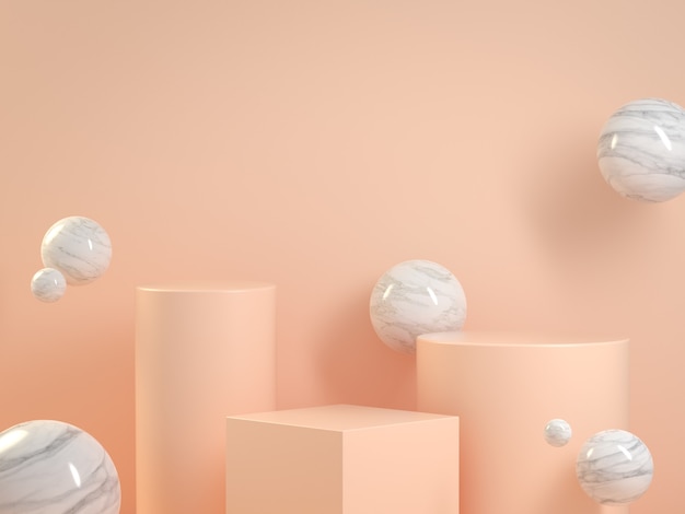 Mockup Empty Beige Pastel Podium With Marble Float Abstract Background 3d Render