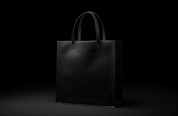 Mockup Empty Black Shopping Bag Isolated On Black In The Style