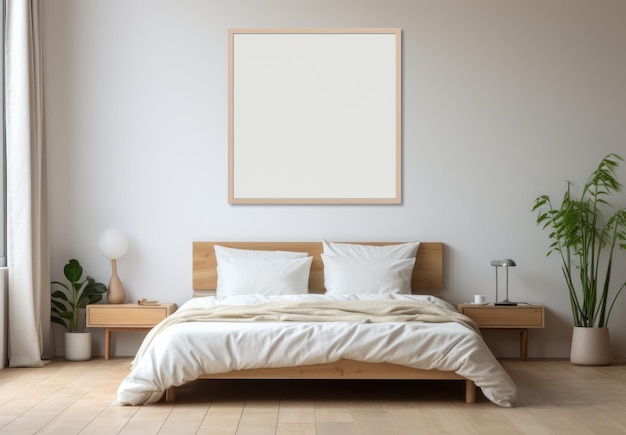 Mockup of an empty blank poster frame in a scandi
