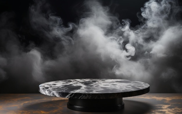 Mockup of an Empty Gray Marble Table with Smoke Generative Ai