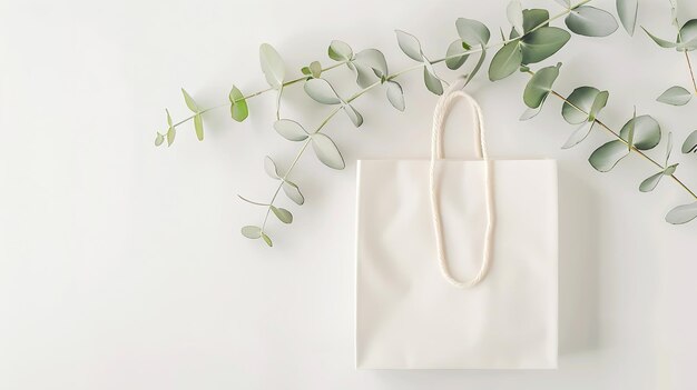 Mockup empty template White cream shopping bag for your design eco friendly zero was Generative AI