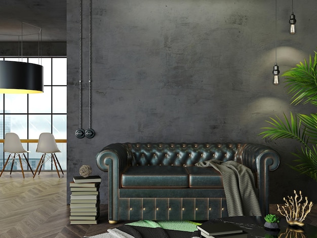 Mockup empty wall interior loft and sofa