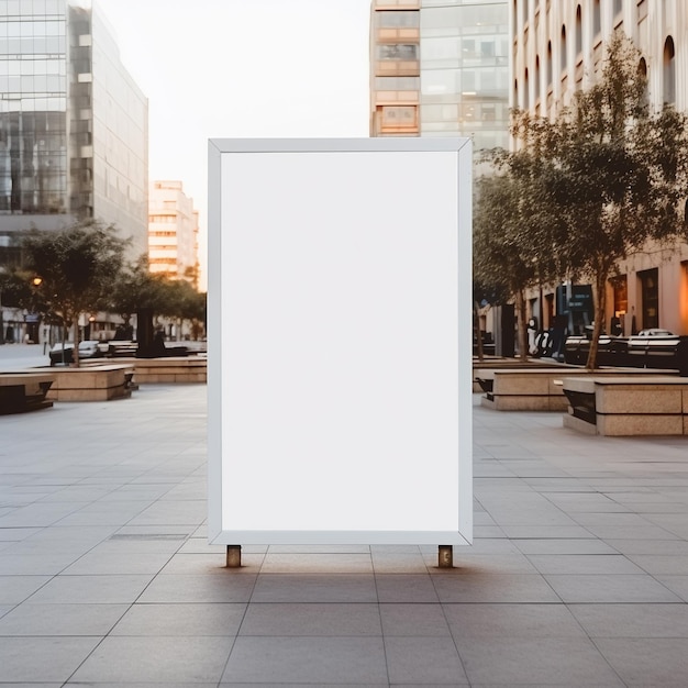Mockup of an empty white color long poster in the street in the city area