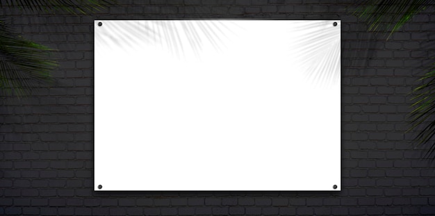 Mockup empty white posters on black brick wall background Trendy portfolio white frame background