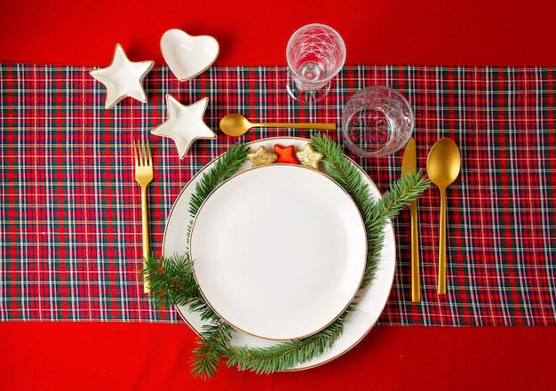 Mockup of festive decoration of christmas table for the party