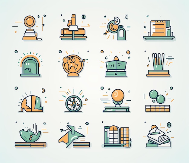 Mockup Finance Line Icons Set Business Finance Management In Th