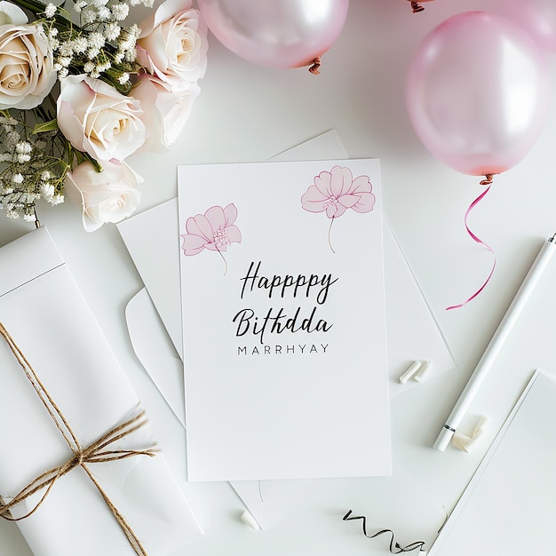 mockup flat lay birthday party invitation card