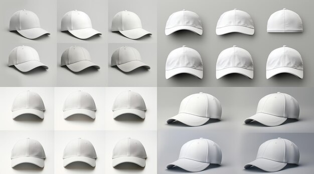 Mockup Four Different Views Of A White Baseball Cap In The Styl