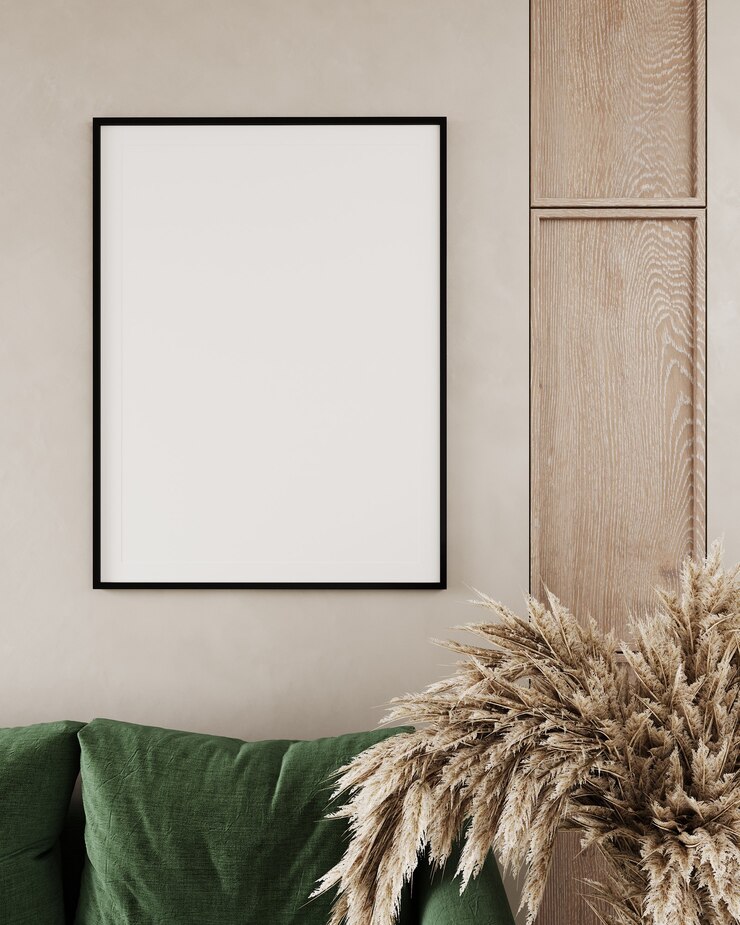 Foto mockup frame close-up in modern interieur met groene bank, 3d render