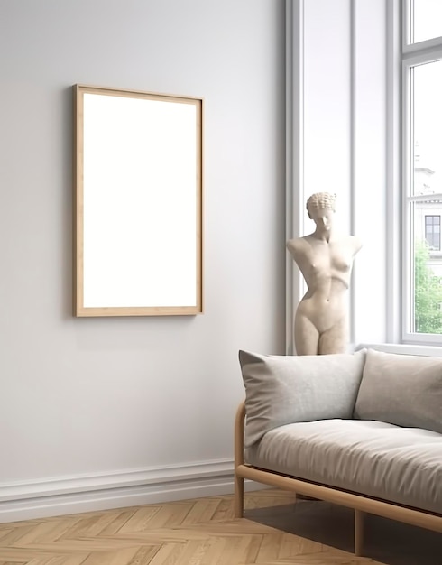 Mockup frame in contemporary Scandinavian living room interior 3d render AI Generative