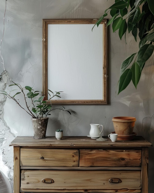 Mockup frame in farmhouse living room interior 3d render