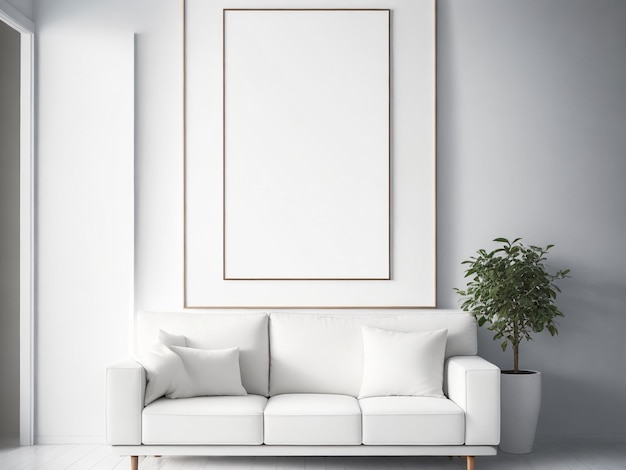 Mockup frame in farmhouse living room interior 3d render