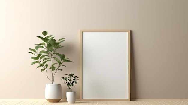 mockup frame foto op kamer met beige muur