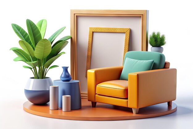 Photo mockup frame image in living room 3d