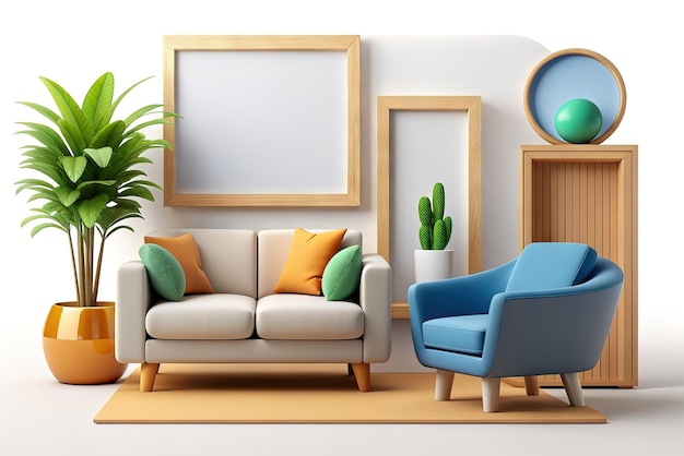 Photo mockup frame image in living room 3d