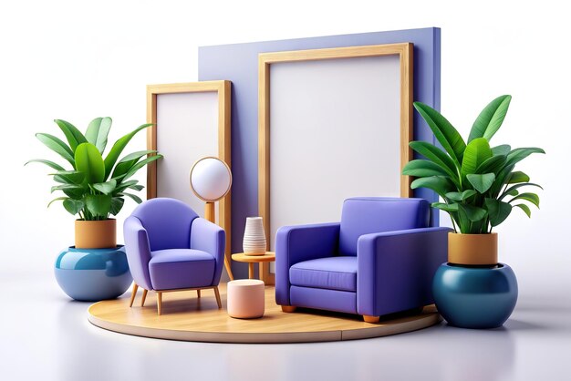 Photo mockup frame image in living room 3d