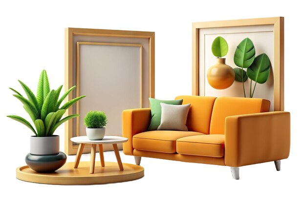 Photo mockup frame image in living room 3d