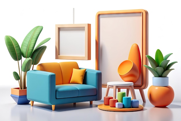 Photo mockup frame image in living room 3d