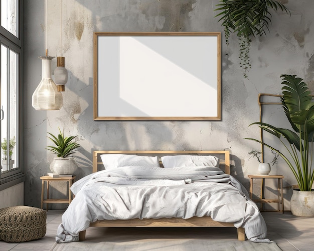 Mockup frame in luxury bedroom interior loft style 3d render