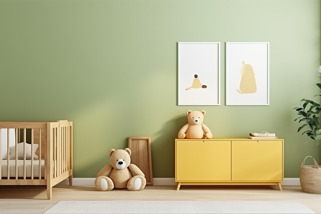 Mockup Frame in a Natural Wooden Children39s Room