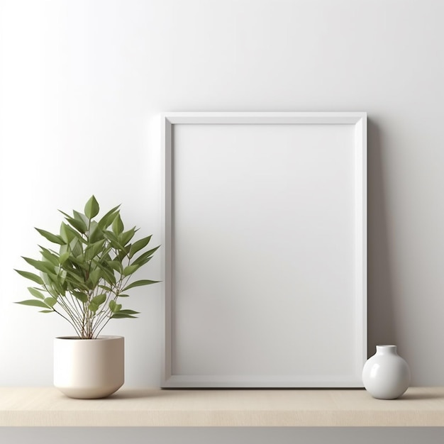 A mockup of a frame on a wall with a neutral background