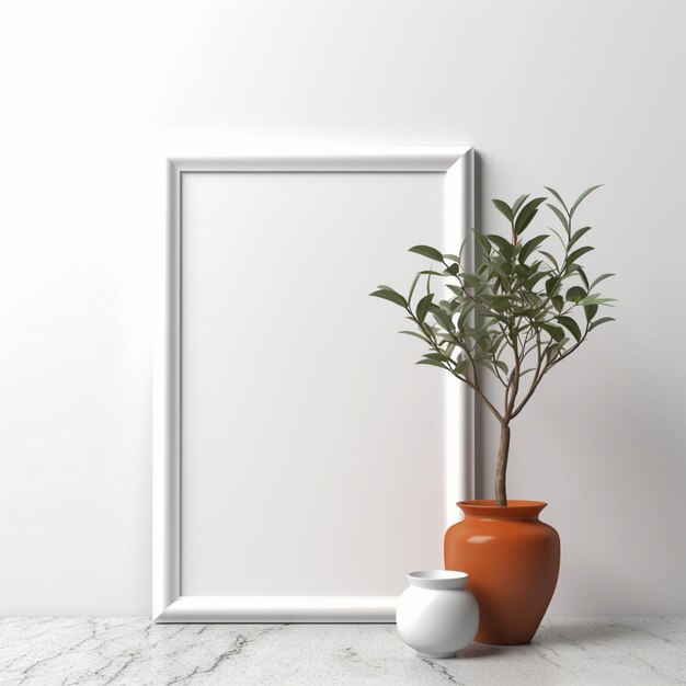 A mockup of a frame on a wall with a neutral background