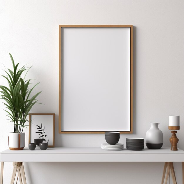 A mockup of a frame on a wall with a neutral background