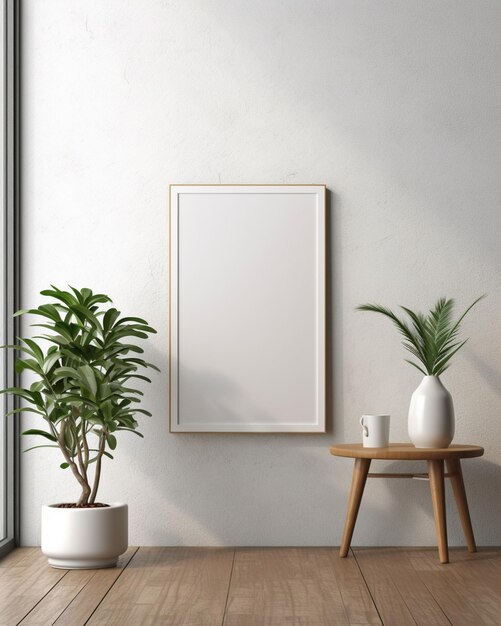 A mockup of a frame on a wall with a neutral background