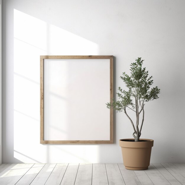 A mockup of a frame on a wall with a neutral background