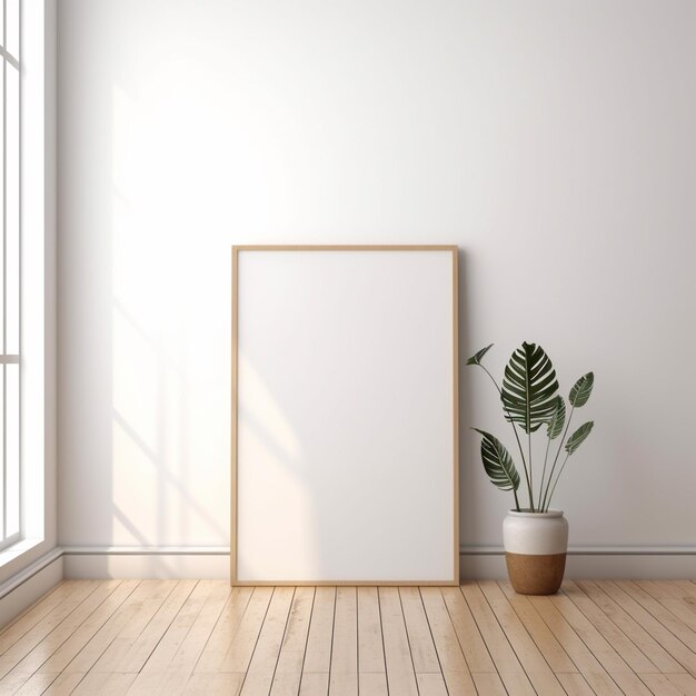 A mockup of a frame on a wall with a neutral background