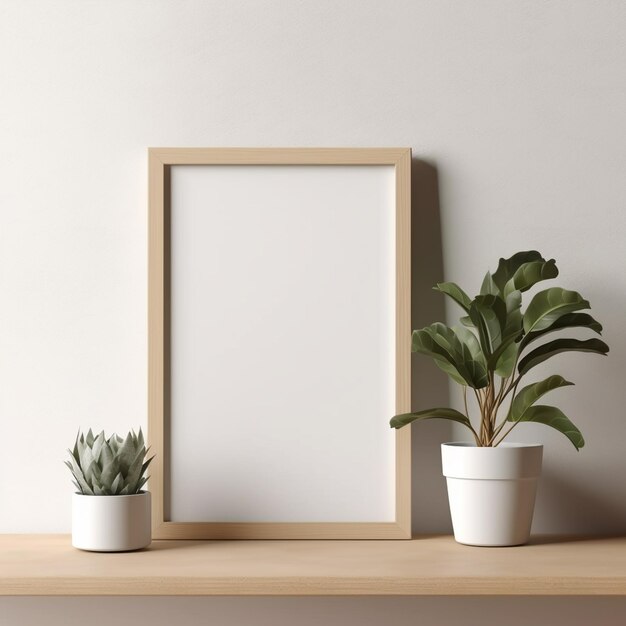 Photo a mockup of a frame on a wall with a neutral background