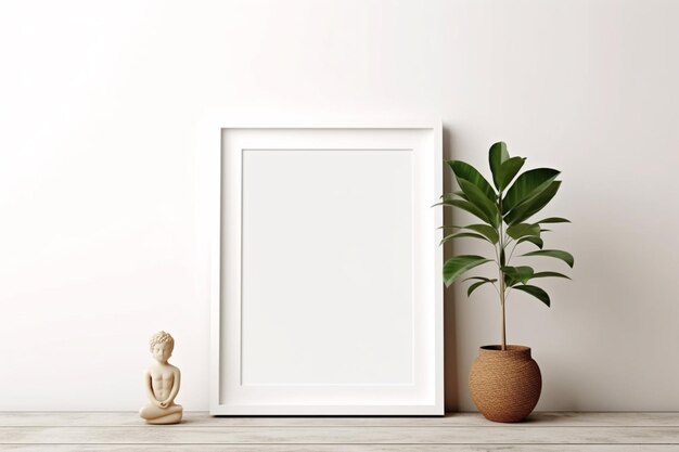 Photo a mockup of a frame on a wall with a neutral background