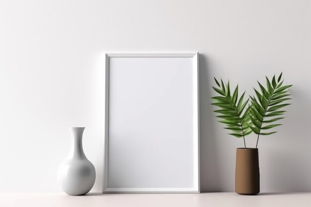 Photo a mockup of a frame on a wall with a neutral background