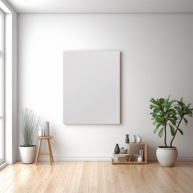 A mockup of a frame on a wall with a neutral background