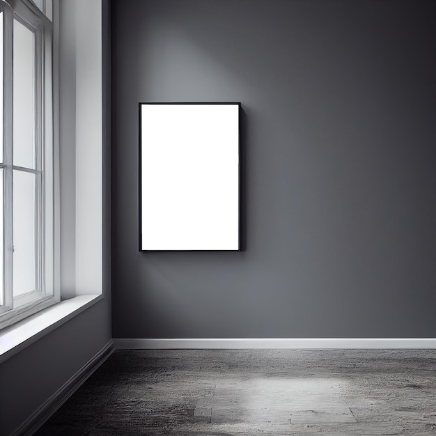 Mockup of a framed picture on the wall in an empty modern minimalist room