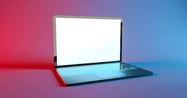 Mockup gaming-laptop met kleur led toetsenbord gloed d render