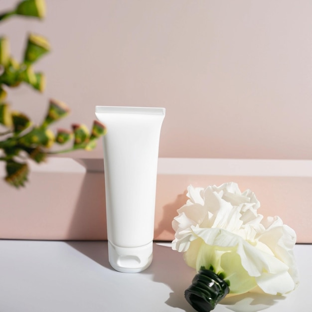 mockup glass bottle natural floral serum dropper lotion treatment for skin care cosmetic product