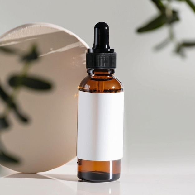 Mockup glass bottle natural floral serum dropper lotion treatment for skin care cosmetic product