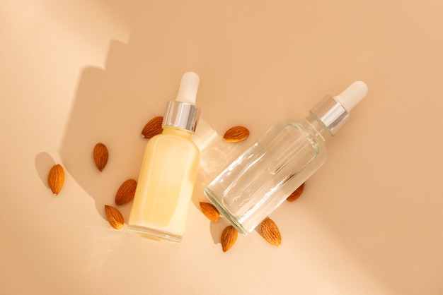 A mockup of a glass dropper bottles Body care and spa treatments serum bottles for skin care