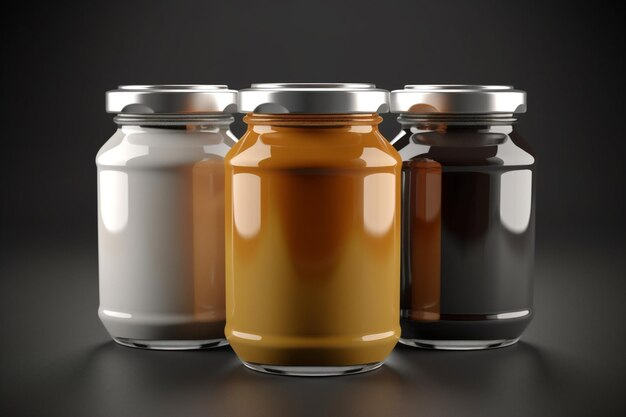 mockup glass jars with sauces refrigerated