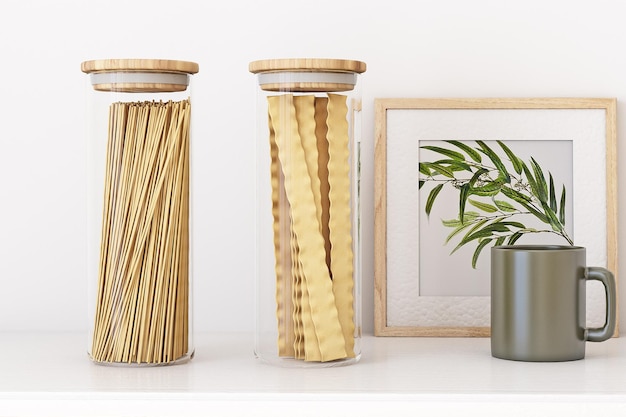 Mockup glazen pot en pasta voor uw ontwerp 3D render