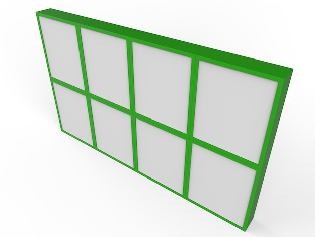 モックアップ緑の空白のマルチメディア壁3dイラスト