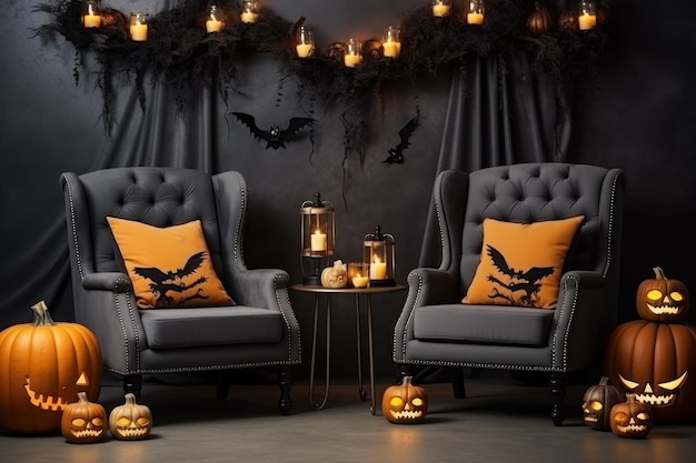 Premium AI Image | Mockup in halloween room with halloween ...