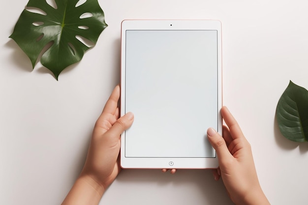 mockup of a hand holding a smartphone tablet created with AI