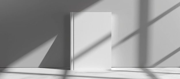 Mockup of a hardcover book in white color set against a grey backdrop