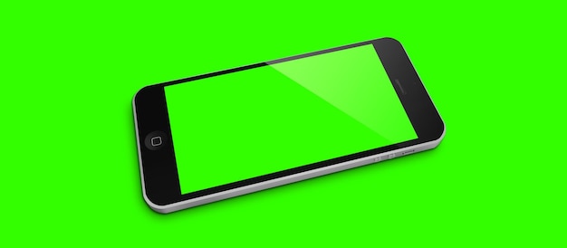 Mockup image of 3d rendering White tablet pc or smartphone with blank green screen on green background fit for using design element