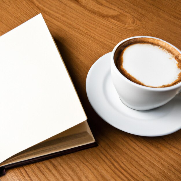 Photo mockup image notebook and coffee cup on the table