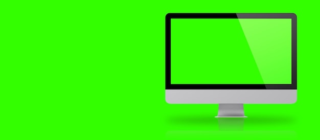 Mockup image of White desktop pc with blank green screen on green background suitable for your design element