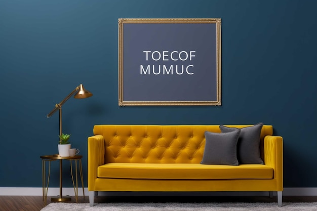 Mockup interior with yellow sofa 3d render illustration