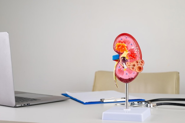 Mockup kidney on work desk of doctor